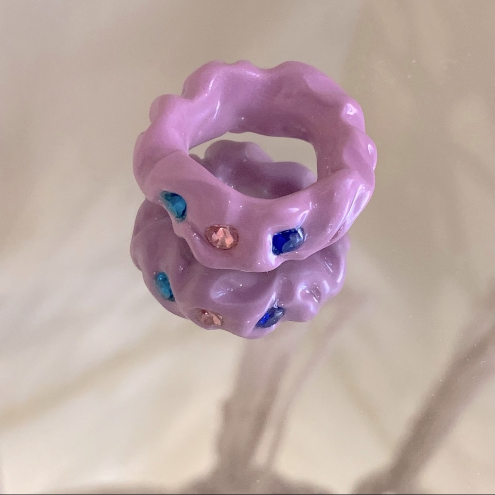 Purple Clay Wrinkle Cubic Zirconia Glazed Ring Size 5